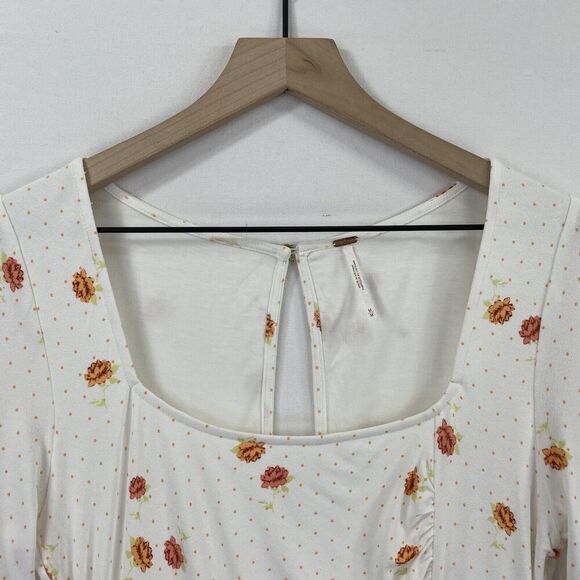 Free People Dress Womens Medium White Orange Floral Boho Peasant Fairy NWT - Picture 7 of 16